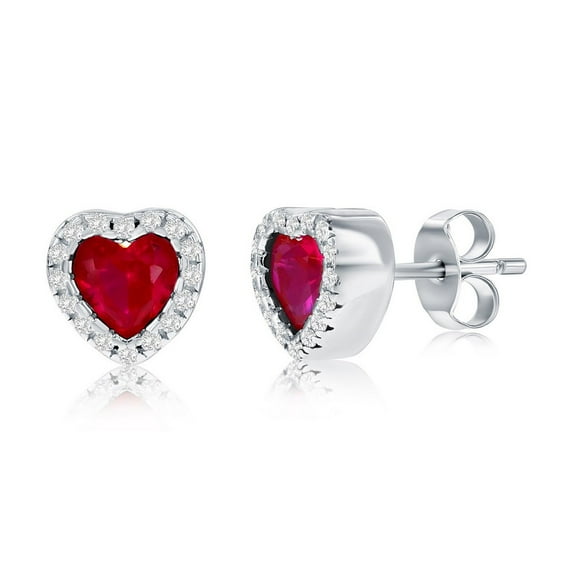 TheJewelryHut Designer Sterling Silver; CZ Heart Stud Earrings - Ruby