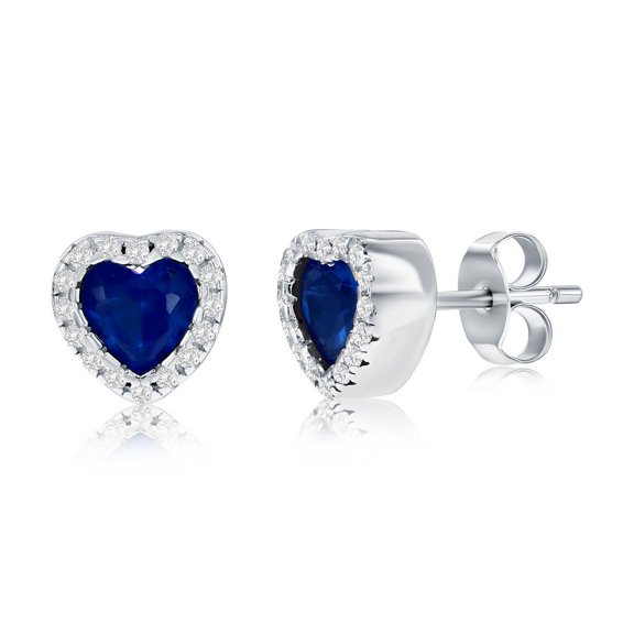 TheJewelryHut Designer Sterling Silver; CZ Heart Stud Earrings - Sapphire