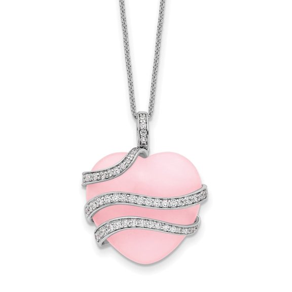 TheJewelryHut Designer Sterling Silver CZ & Pink Quartz Heart My Daughter 18in Necklace