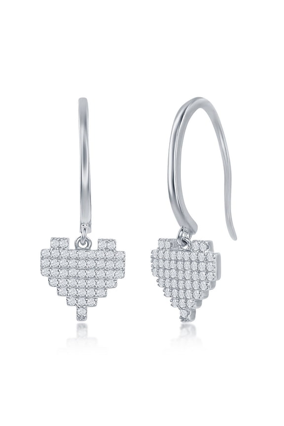 TheJewelryHut Designer Sterling Silver CZ Pixel Heart Leverback Earrings