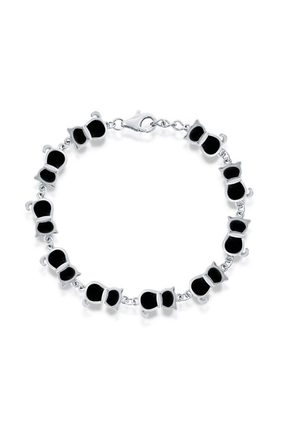 TheJewelryHut Designer Sterling Silver "Cats" Bracelet - Onyx