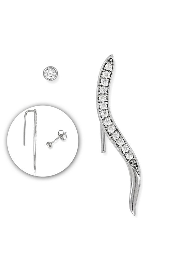 TheJewelryHut Designer Sterling Silver Channel Set Ripple Style CZ Climber and One Stud Earrings