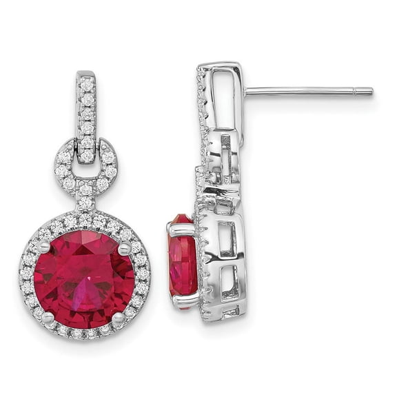 TheJewelryHut Designer Sterling Silver Cheryl M Rh-pltd Lab Cr. Ruby & CZ Post Dangle Earrings