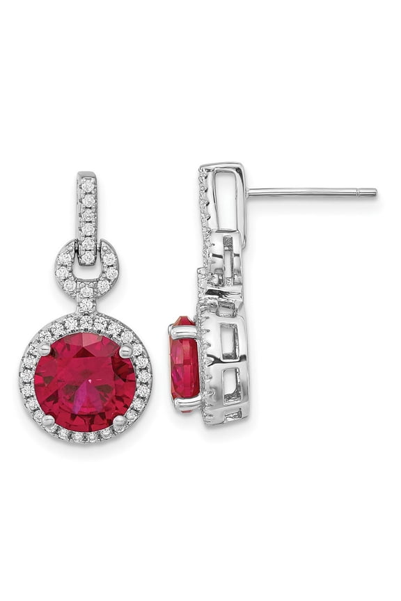 TheJewelryHut Designer Sterling Silver Cheryl M Rh-pltd Lab Cr. Ruby & CZ Post Dangle Earrings