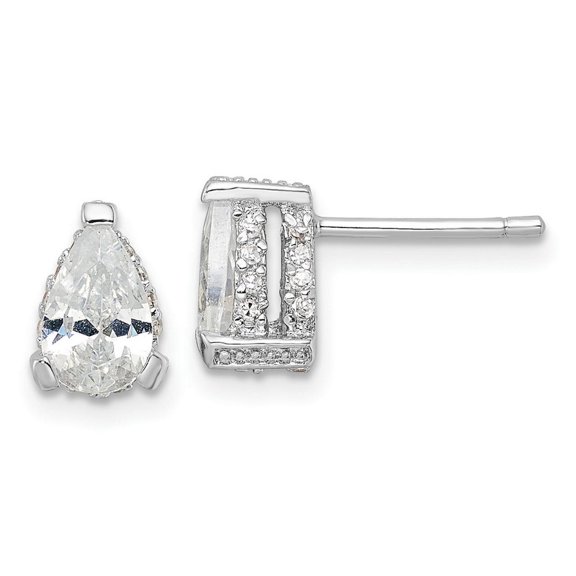 TheJewelryHut Designer Sterling Silver Cheryl M Rhod-p CZ Pear w/ Pave Gallery Stud Earrings