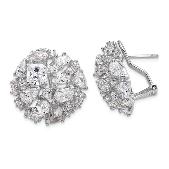 TheJewelryHut Designer Sterling Silver Cheryl M Rhod-plated CZ Cluster Dome Omega Earrings