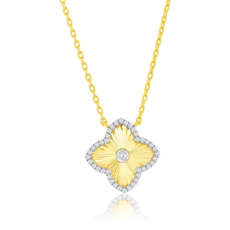 TheJewelryHut Designer Sterling Silver; D-C Flower CZ Necklace - Gold Plated
