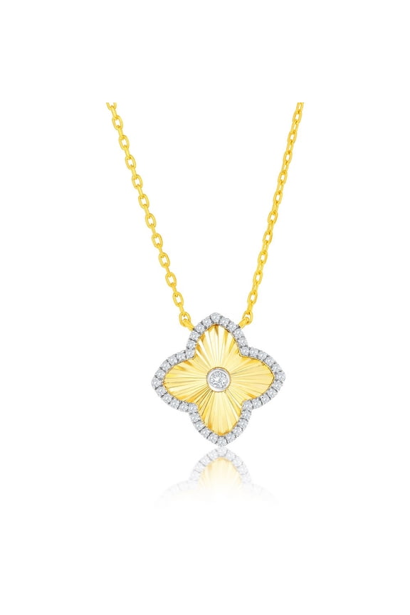 TheJewelryHut Designer Sterling Silver; D-C Flower CZ Necklace - Gold Plated