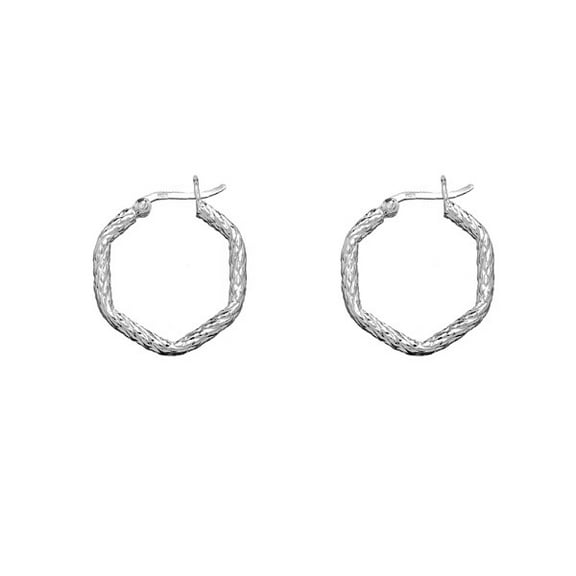 TheJewelryHut Designer Sterling Silver Designed 7-Sided Square Hoop Earrings