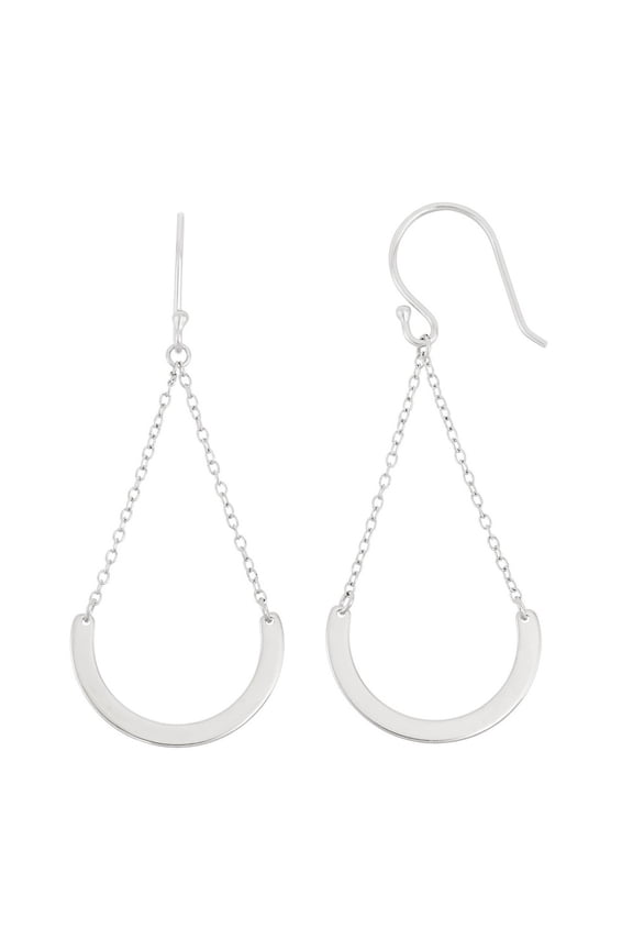 TheJewelryHut Designer Sterling Silver Double Chain with Dangling Curve Hook Earrings