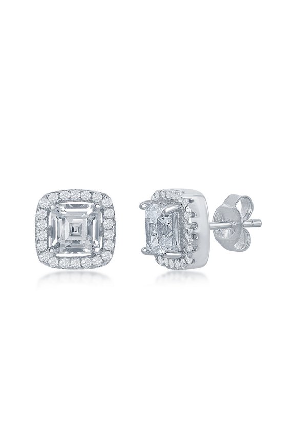 TheJewelryHut Designer Sterling Silver Double Square CZ Stud Earrings