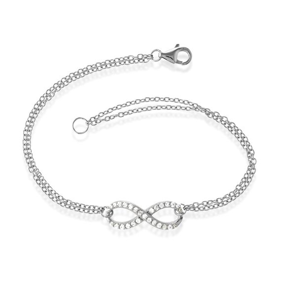 TheJewelryHut Designer Sterling Silver Double Strand CZ Inifinity Bracelet
