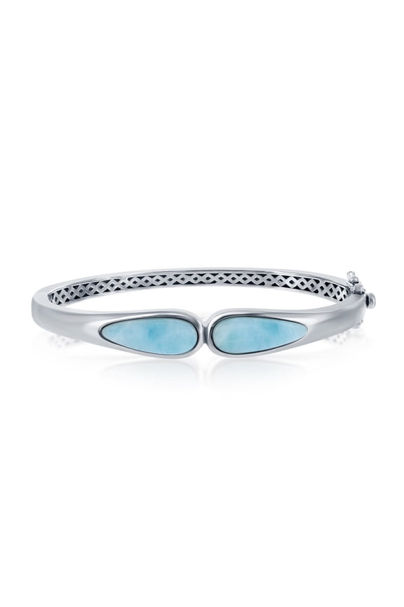 TheJewelryHut Designer Sterling Silver Double Teardrop Larimar Bangle
