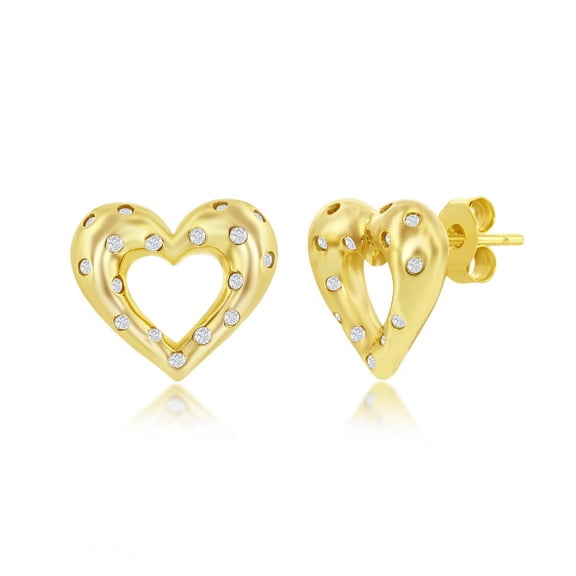 TheJewelryHut Designer Sterling Silver Flush Set CZ Heart Earrings - Gold Plated