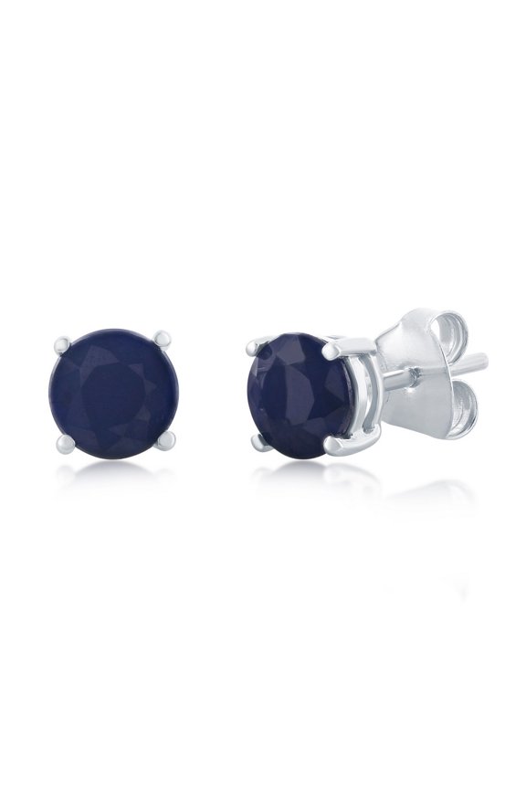 TheJewelryHut Designer Sterling Silver Four-Prong 6mm Round 1.8cttw Gemstone Earrings - Diffusion Sapphire