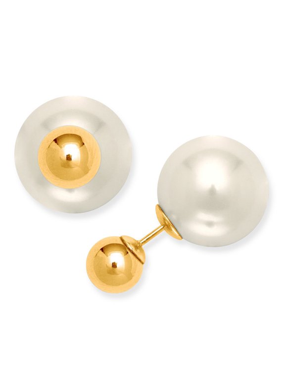 TheJewelryHut Designer Sterling Silver GP 8mm Bead with 16mm Pearl Back Earrings