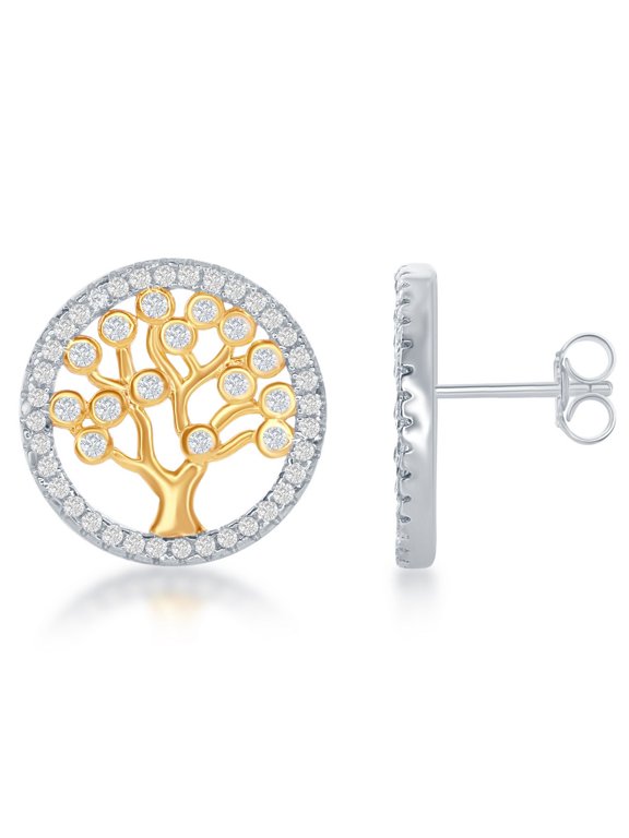 TheJewelryHut Designer Sterling Silver GP CZ Round Tree Earrings