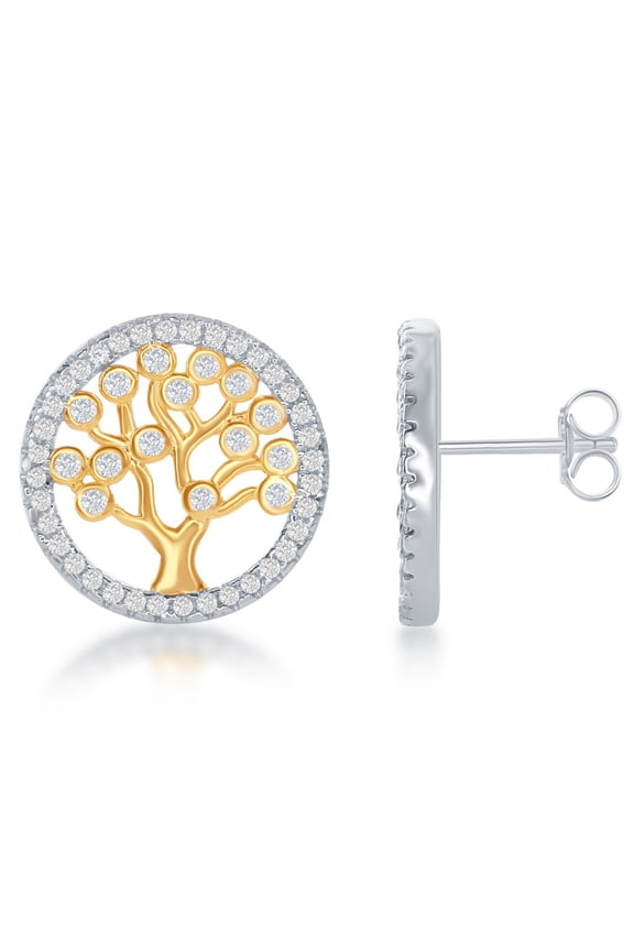 TheJewelryHut Designer Sterling Silver GP CZ Round Tree Earrings