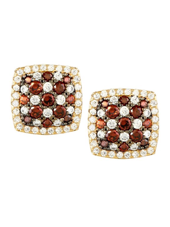 TheJewelryHut Designer Sterling Silver GP Square Garnet CZ Micro Pave Earrings
