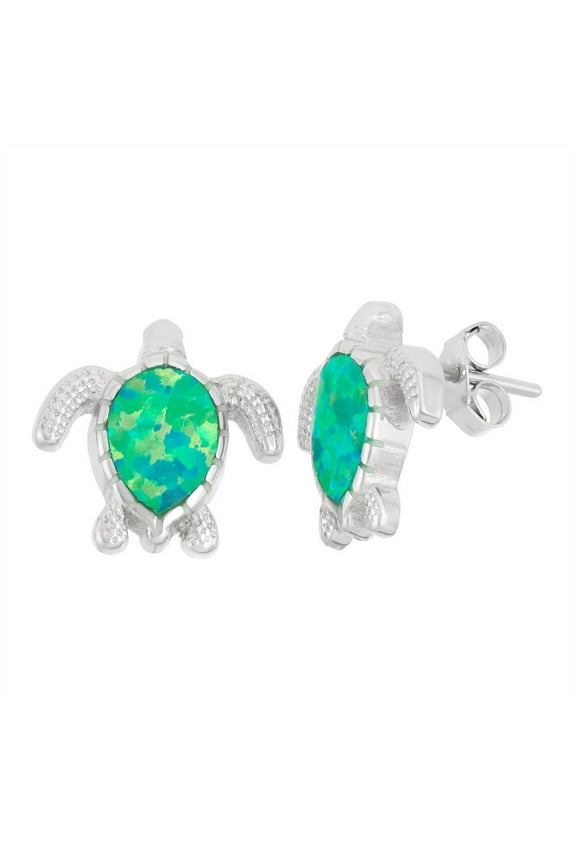 TheJewelryHut Designer Sterling Silver Green Inlay Opal Turtle Earrings