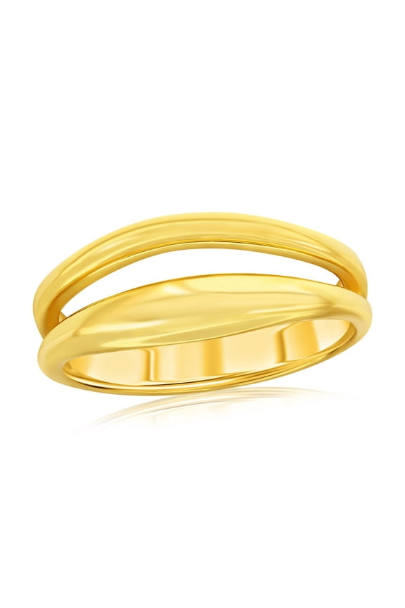 TheJewelryHut Designer Sterling Silver; High-Polished Double Row Ring - Gold Plated