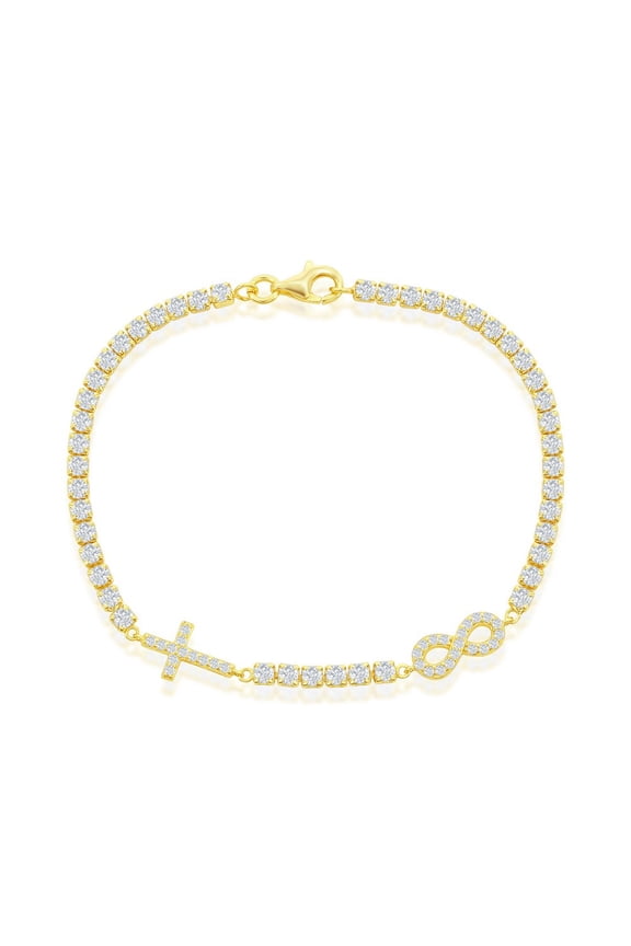 TheJewelryHut Designer Sterling Silver Infinity & Cross Tennis Bracelet - Gold Plated