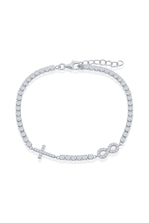 TheJewelryHut Designer Sterling Silver Infinity & Cross Tennis Bracelet