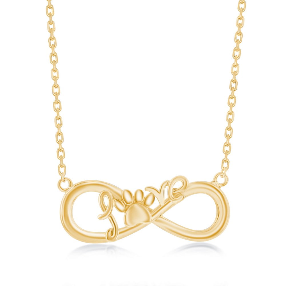 THE JEWELRY HUT TheJewelryHut Designer Sterling Silver Infinity 'Love' Paw Print Necklace - Gold Plated