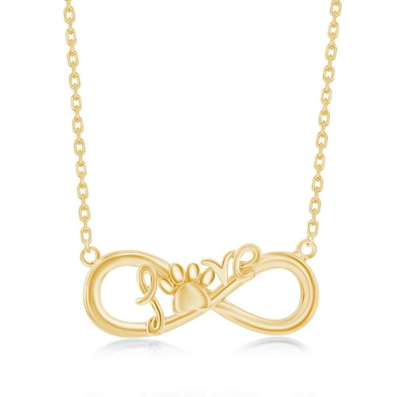 TheJewelryHut Designer Sterling Silver Infinity 'Love' Paw Print Necklace - Gold Plated