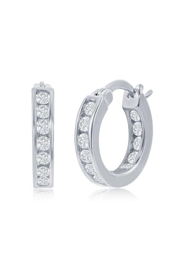 TheJewelryHut Designer Sterling Silver Inside-Outside Channel Set CZ Hoop Earrings - 15mm