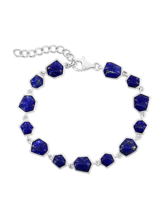 TheJewelryHut Designer Sterling Silver Irregular Shaped Link Bracelet - Lapis