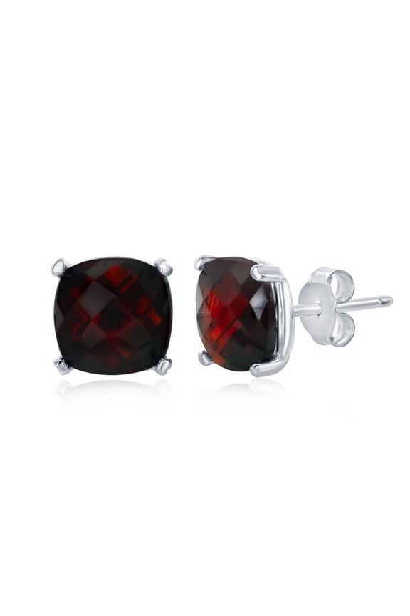 TheJewelryHut Designer Sterling Silver 'January Birthstone' Square Garnet Stud Earrings