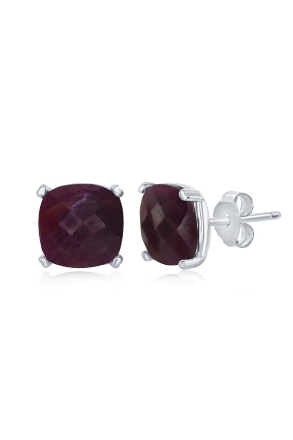 TheJewelryHut Designer Sterling Silver 'July Birthstone' Square GEM Stud Earrings - Ruby