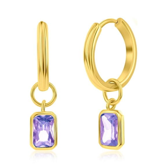 TheJewelryHut Designer Sterling Silver;June; Rectangle CZ Charm Hoop; Gold Plated Earrings - Lavender