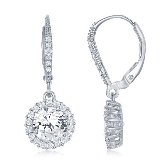 TheJewelryHut Designer Sterling Silver Large CZ surrounded by Smaller CZs Dangling Earrings
