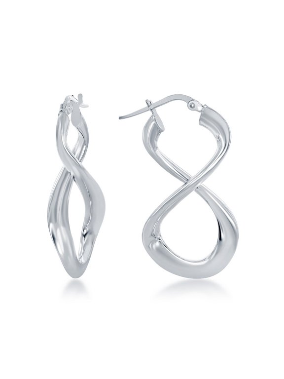 TheJewelryHut Designer Sterling Silver Large Script Infinity Design Earrings - Rhodium Plated