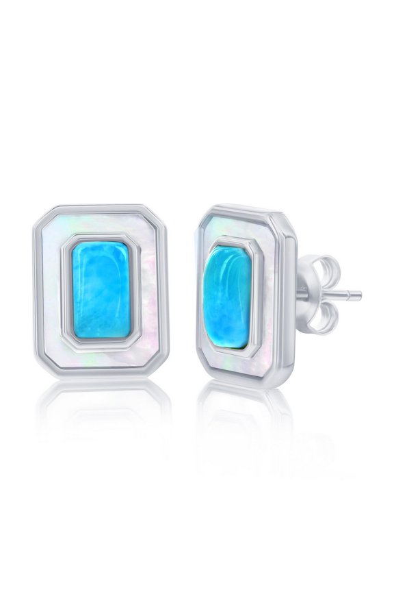 TheJewelryHut Designer Sterling Silver; Larimar & MOP Rectangle Earrings