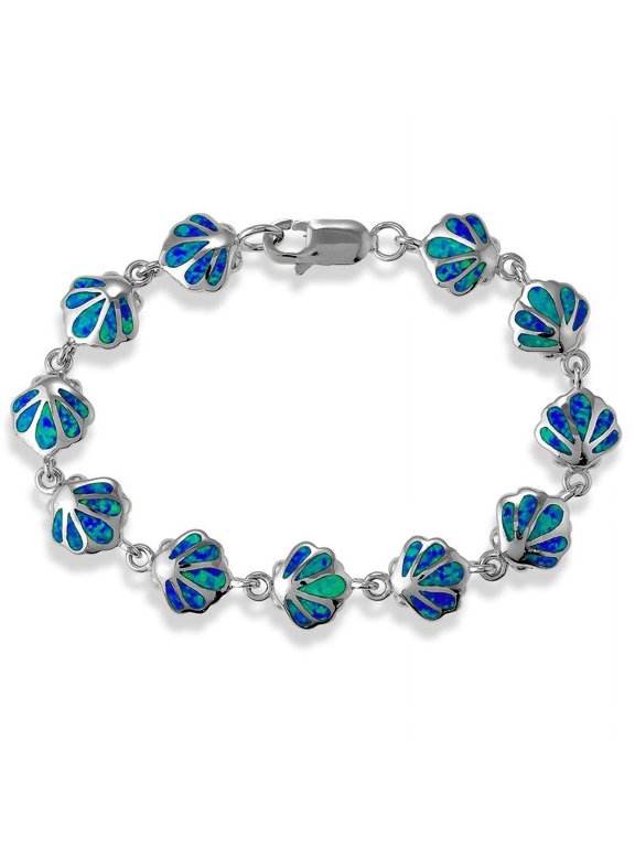 TheJewelryHut Designer Sterling Silver Linked Blue Inlay Opal Shell Bracelet