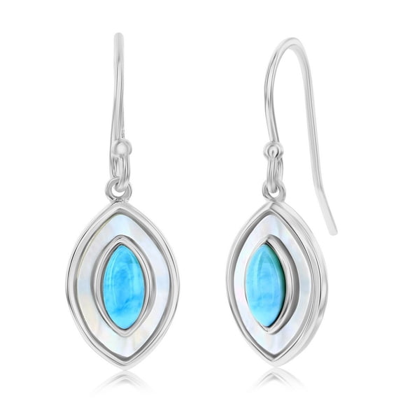 TheJewelryHut Designer Sterling Silver; MOP & Larimar Marquise Dangle Earrings