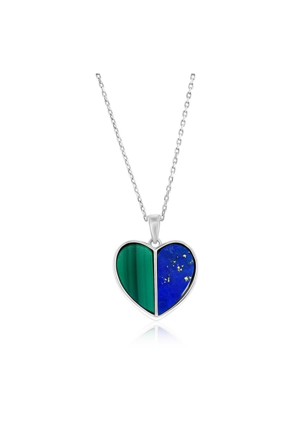 TheJewelryHut Designer Sterling Silver; Malachite & Lapis Heart Pendant