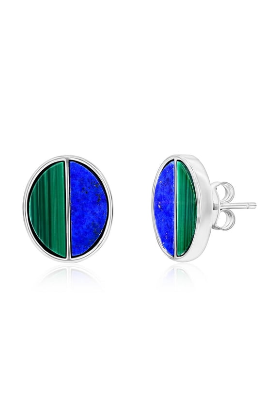 TheJewelryHut Designer Sterling Silver; Malachite & Lapis Oval Earrings