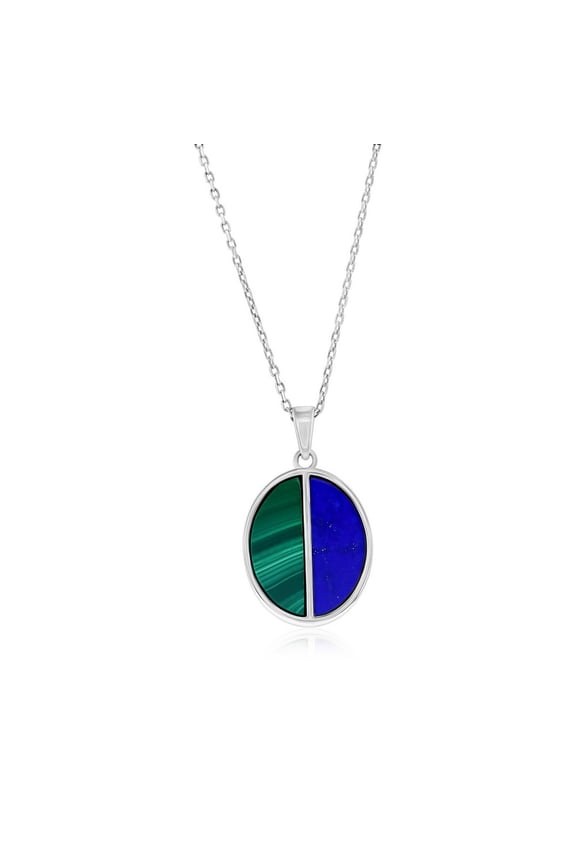 TheJewelryHut Designer Sterling Silver; Malachite & Lapis Oval Pendant