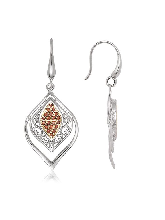 TheJewelryHut Designer Sterling Silver Marquise Shaped Center Rose GP with Garnet Stones Earrings
