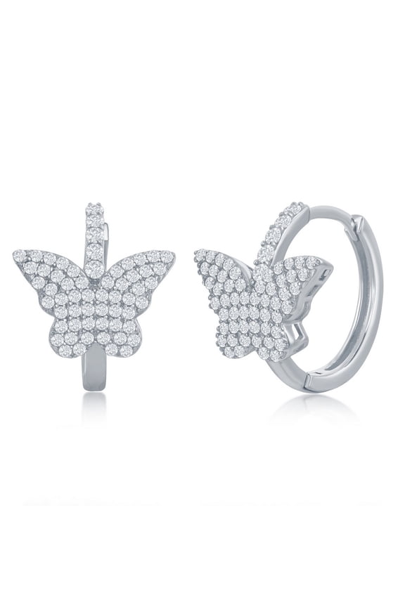TheJewelryHut Designer Sterling Silver Micro Pave CZ Butterfly Huggie Hoop Earrings