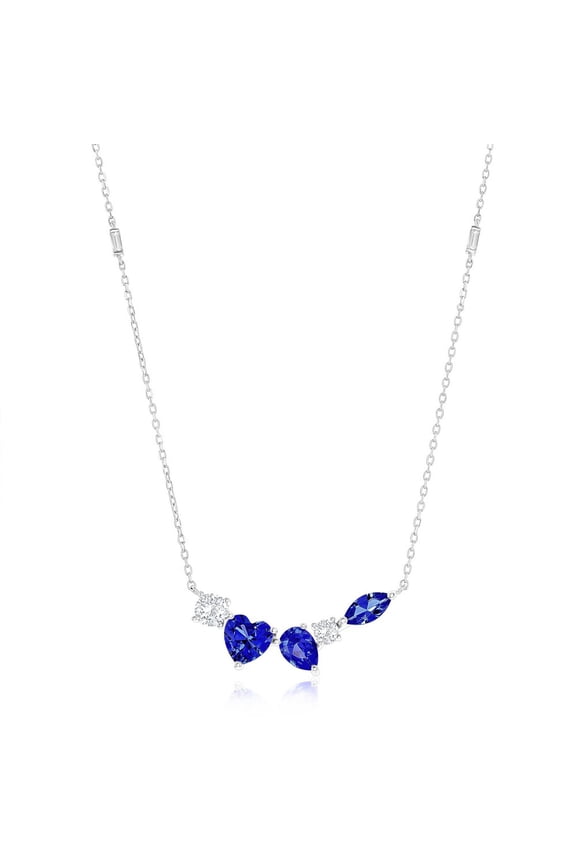 TheJewelryHut Designer Sterling Silver Multi-Shaped CZ Bar Necklace - Sapphire