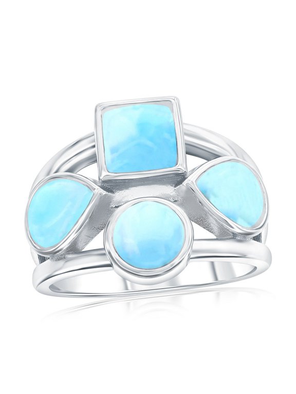 TheJewelryHut Designer Sterling Silver; Multi-Shaped Larimar Ring