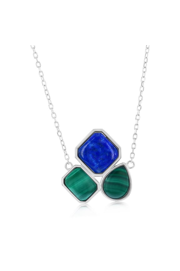 TheJewelryHut Designer Sterling Silver; Multi-Shaped Malachite & Lapis Necklace