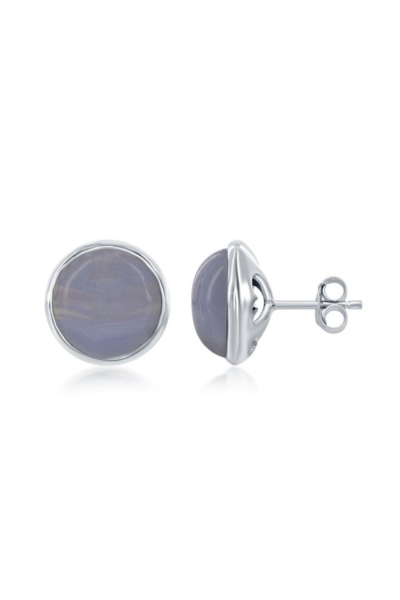 TheJewelryHut Designer Sterling Silver Natural Stone Stud Earring - Blue Lace Agate