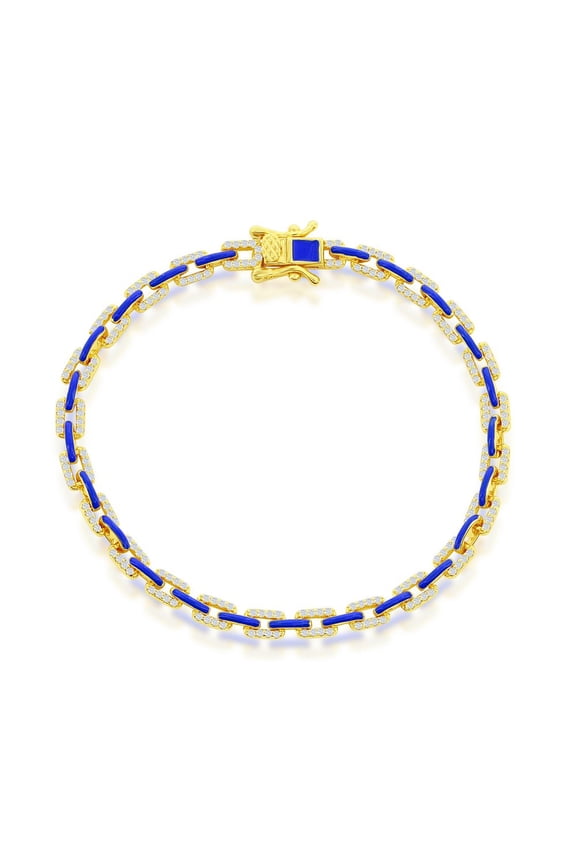 TheJewelryHut Designer Sterling Silver Navy Enamel & CZ Paperclip Bracelet - Gold Plated
