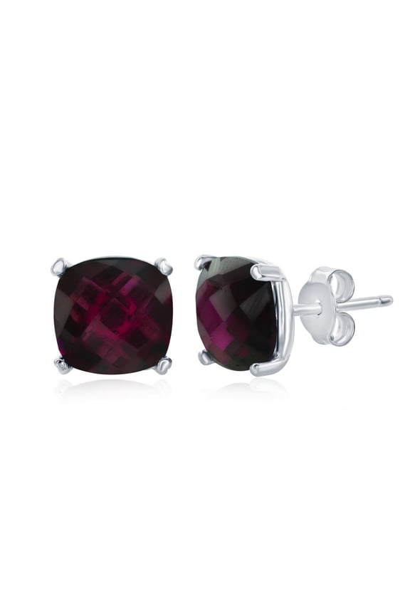 TheJewelryHut Designer Sterling Silver; October Birthston; Square Stud Earrings - Rhodolite